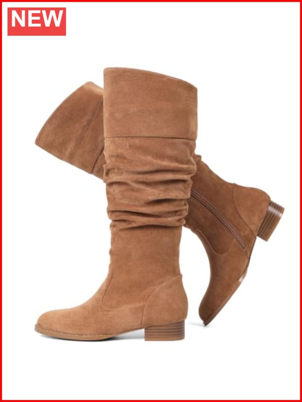 Suede Knee High Flat Boots Slouchy Side Zipper Comfort Fall Style